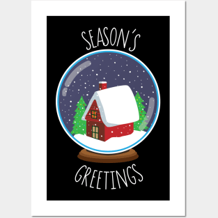 Season's Greetings Cozy Cabin Snowglobe Design Posters and Art